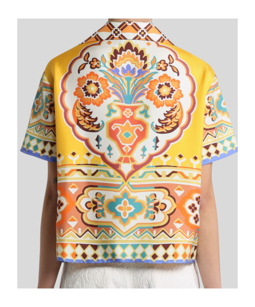 Etro Printed Silk Bowling Shirt In Yellow