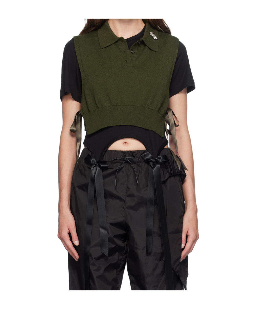 Simone Rocha Embellished Polo Collar Vest In Black