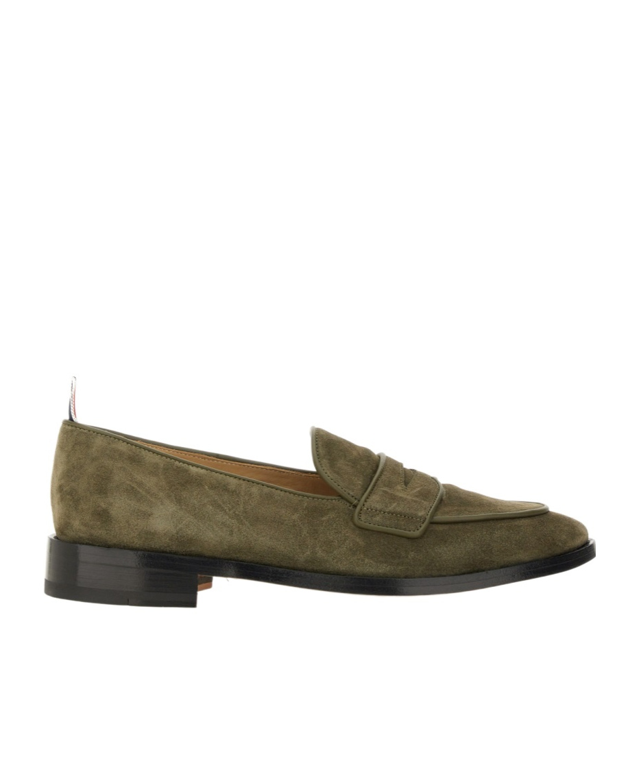 Thom Browne Suede Loafers With Rounded Toe And Tricolor Detail In Green