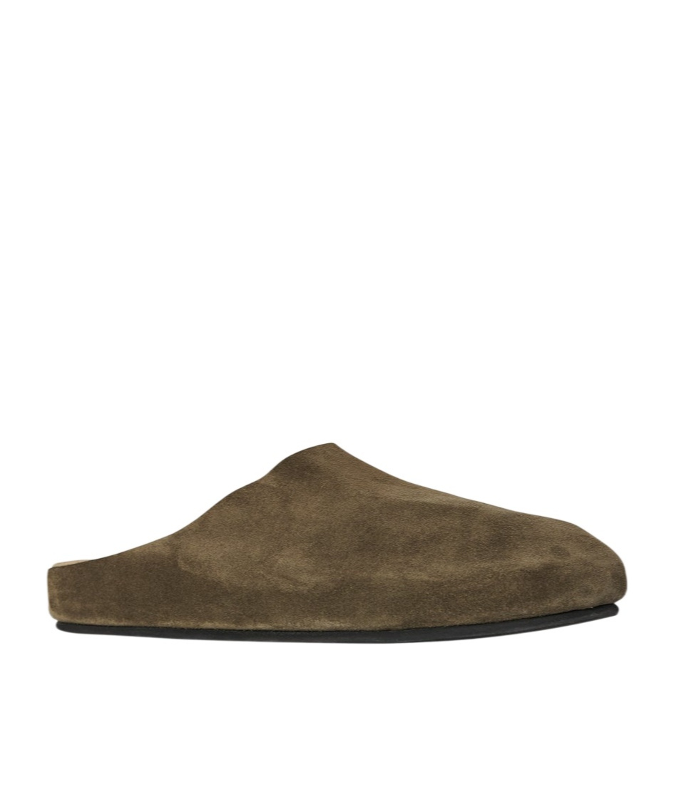 The Row Hugo Suede Easy Mules In Green
