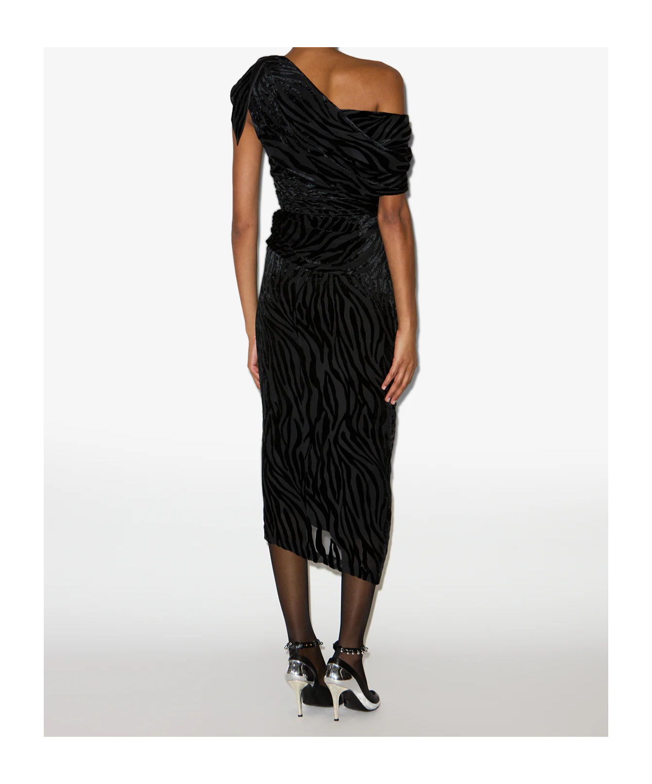 Isabel Marant Cyane Draped Velvet Burnout Bodycon Midi Dress In Black