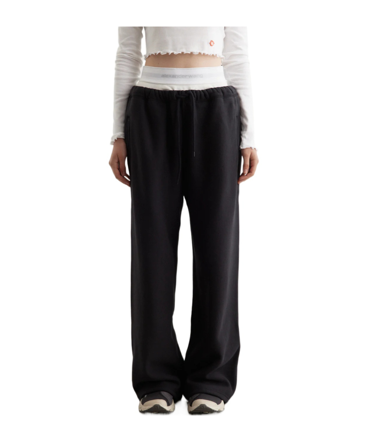 Alexander Wang High Waisted Pleated Pant With Logo Elastic Clothing In Black