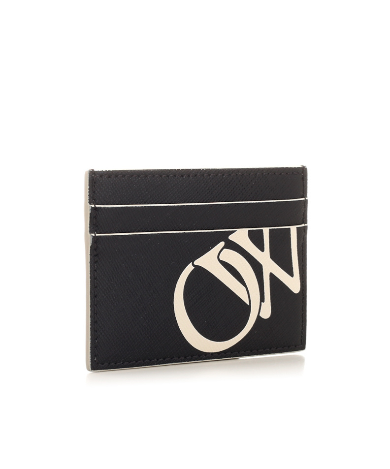 Off-white Ow-print Leather Cardholder In Black