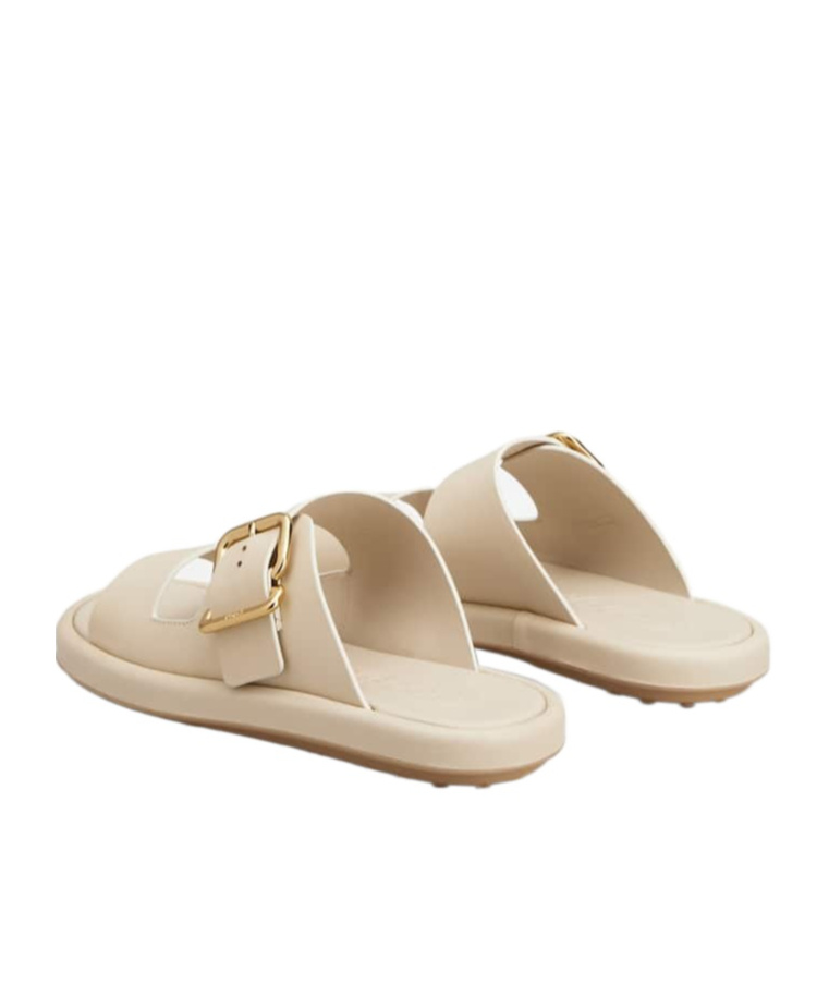 Tod's Wide Strap Buckle Leather Sandals In Nude