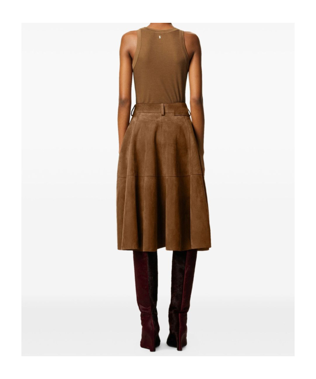 Ami Alexandre Mattiussi Pleated Suede Midi Skirt In Brown
