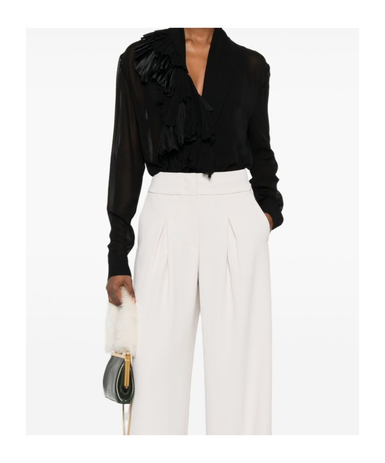 Alberta Ferretti Ruffled Long-sleeve Blouse In Black