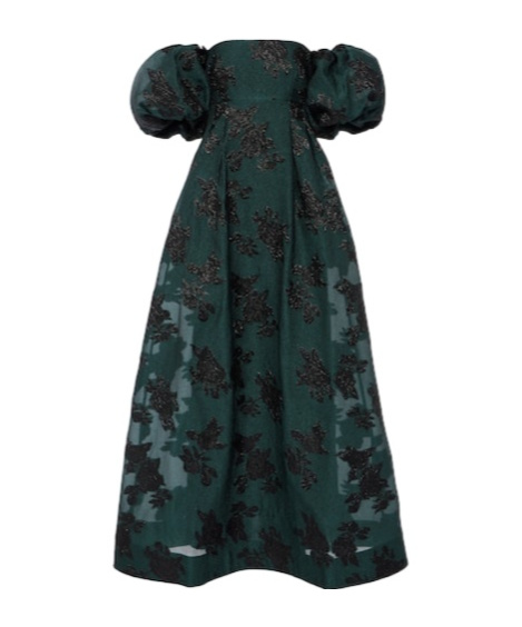 Rebecca Vallance Beryl Off-shoulder Gold And Silver Thread Dress In Green