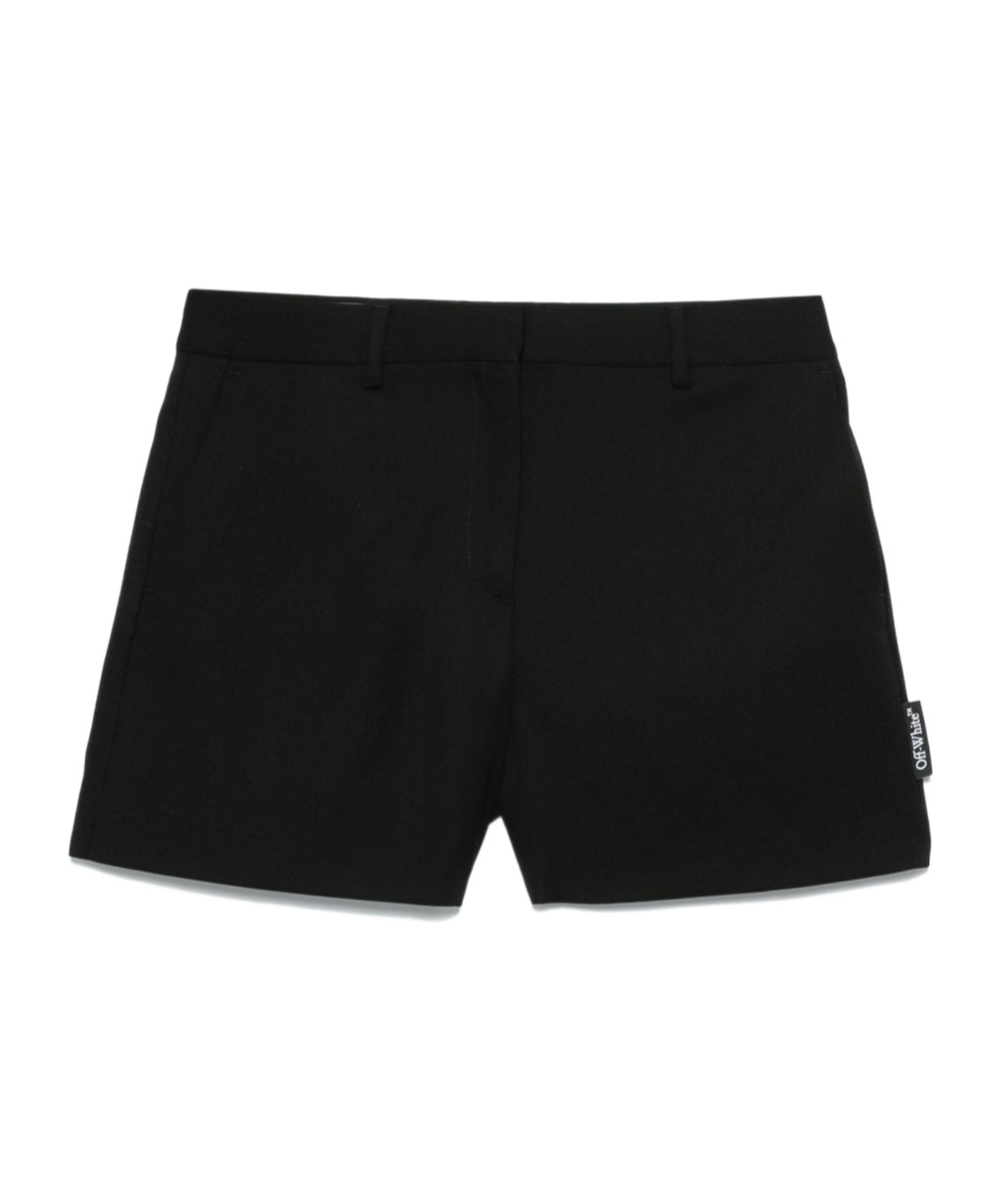 Off-white Black Virgin Wool Shorts With Logo Label In Black