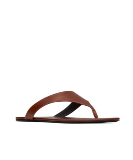 Saint Laurent Leather Thong Slides In Brown
