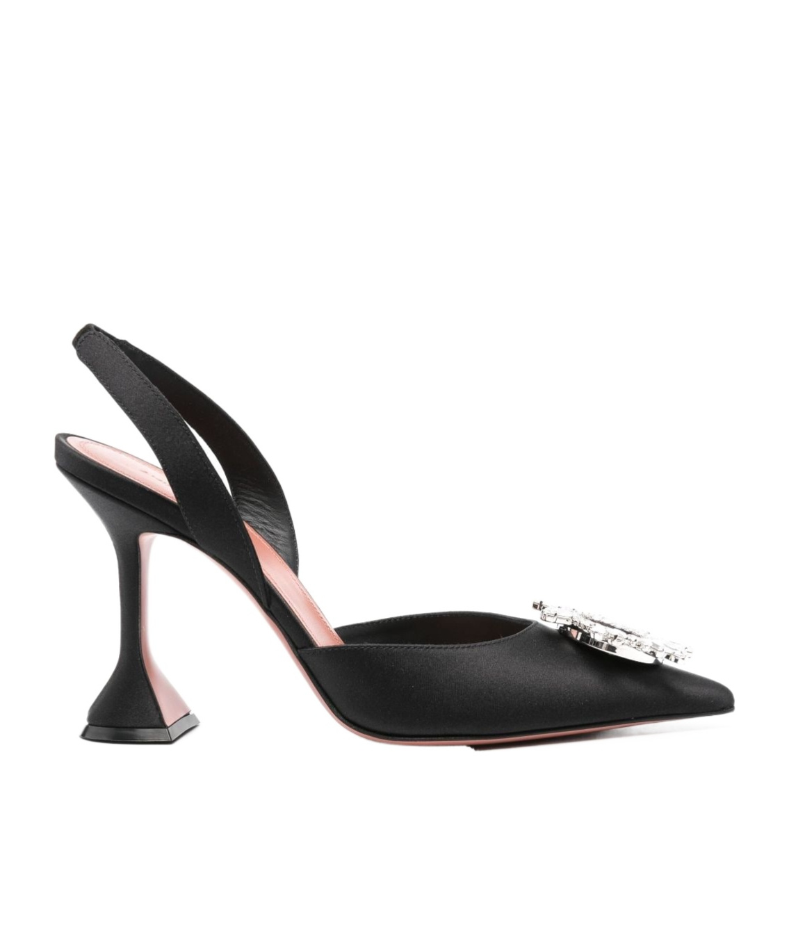 Amina Muaddi Rosie Crystal-embellished Satin Slingback Pumps In Black