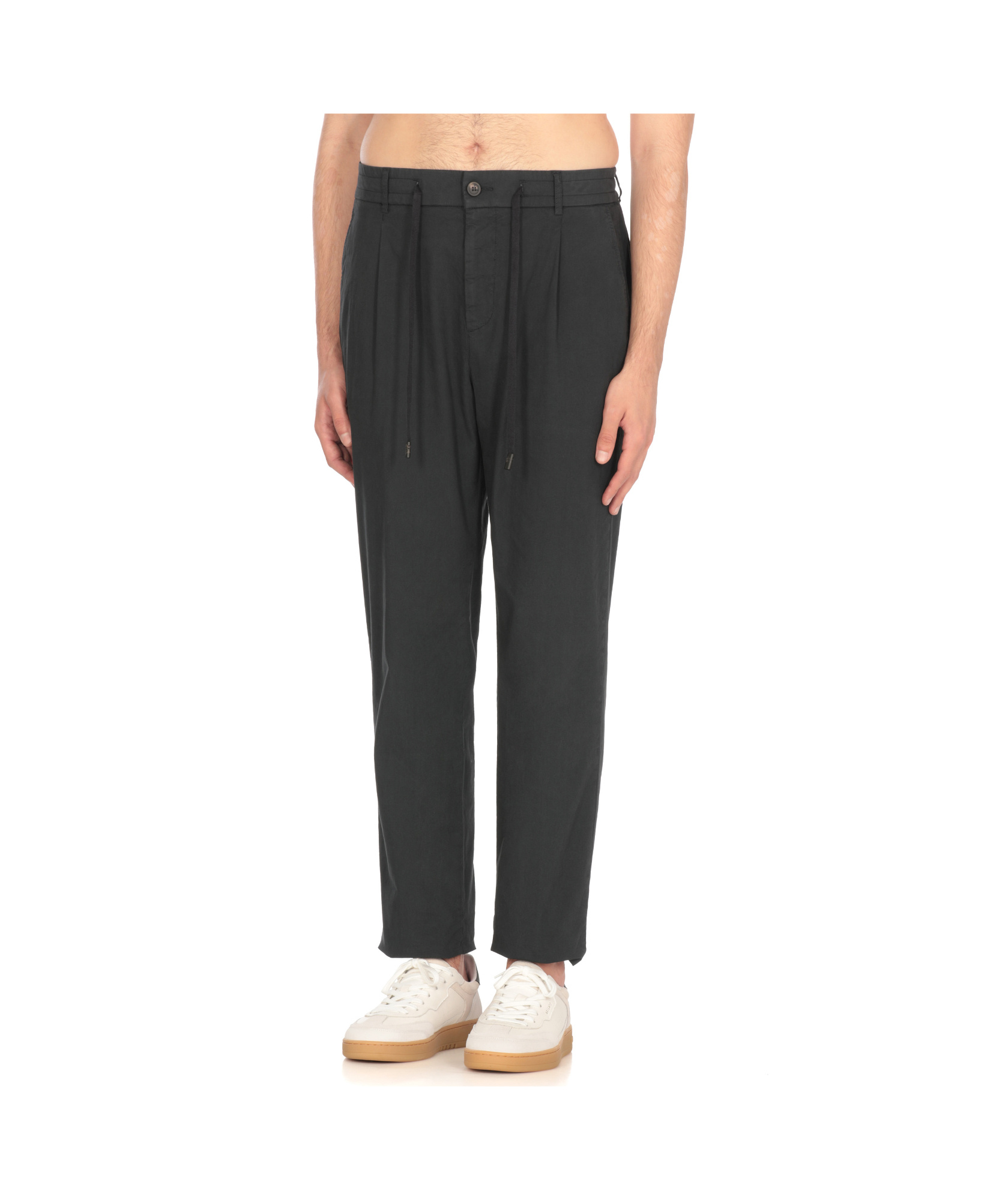 Peserico Straight Cotton Trousers Elastic Waist In Blue