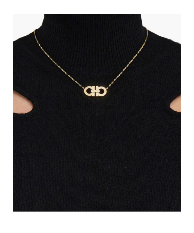 Ferragamo Crystal Embellished Gancini Pendant Necklace