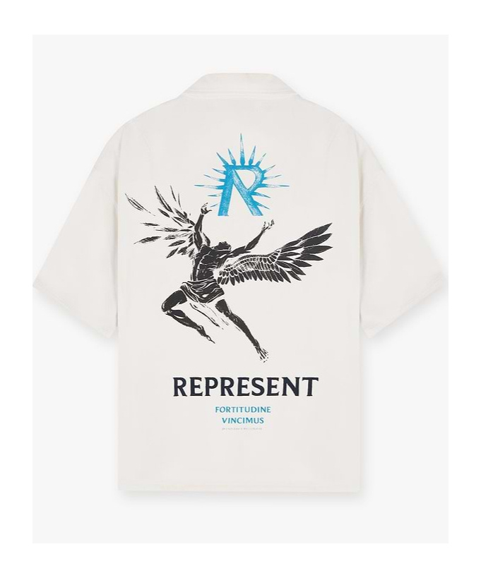 Represent Icarus Ss Shirt Off White Lyocell Shirt With Icarus Graphic Print And Logo - Icarus Short Sleeve Shi In White