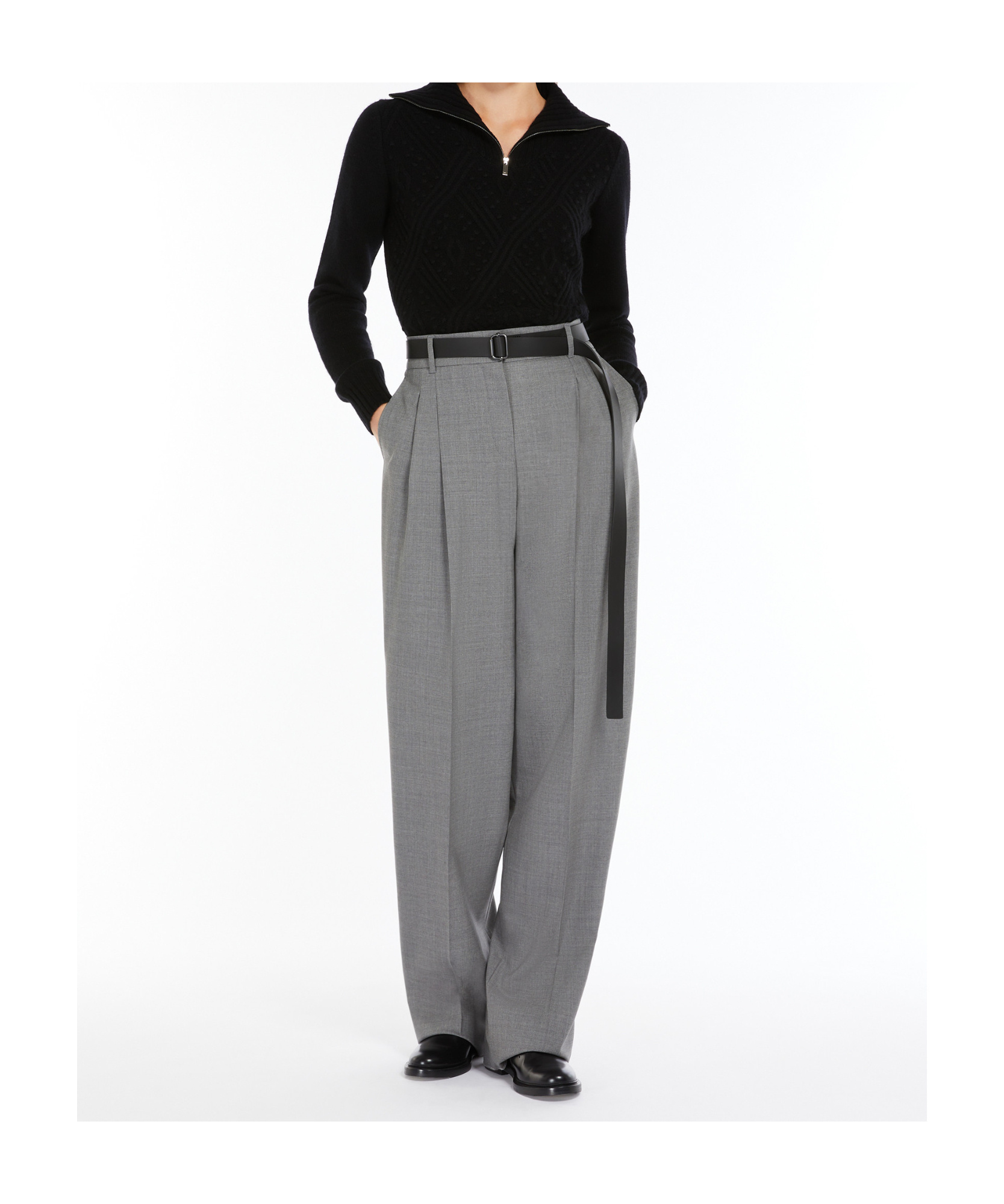 Max Mara Cashmere-blend Black Jumper With High Neck In Black