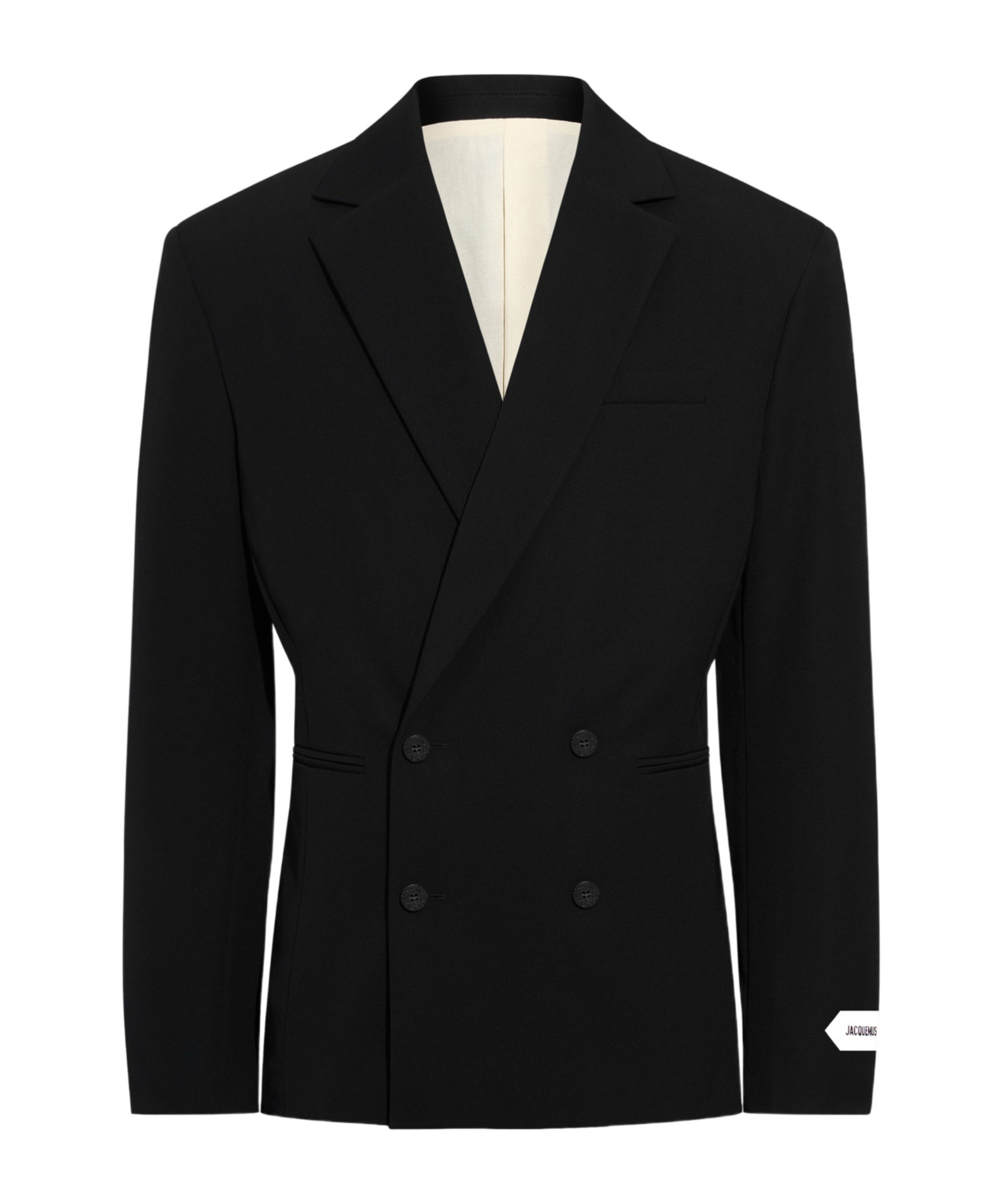 Jacquemus Double-breasted Jacket Featuring Shoulder Pads In Black