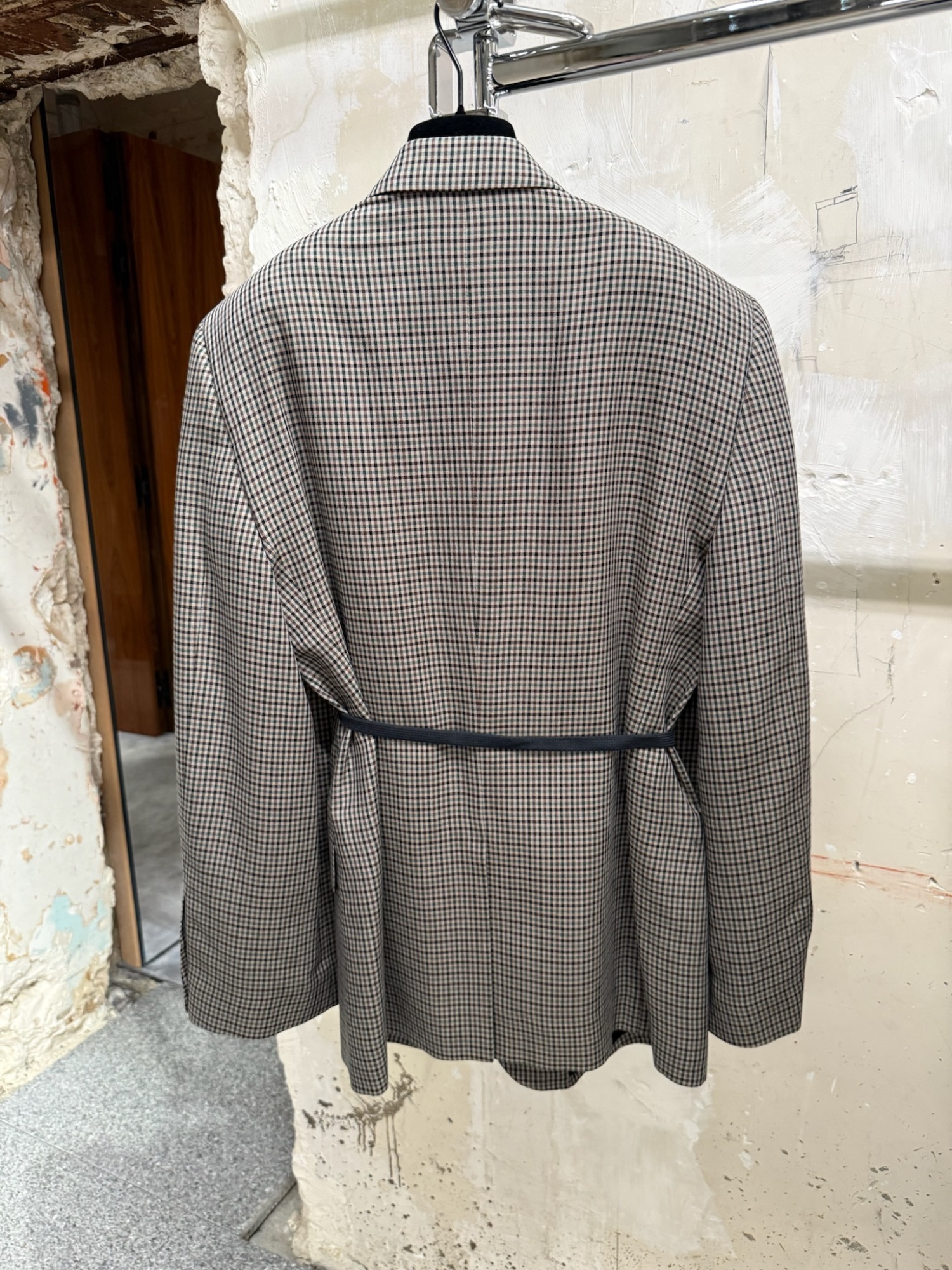 Balenciaga Tailored Wrap Jacket With Checkered Design For Women In Green