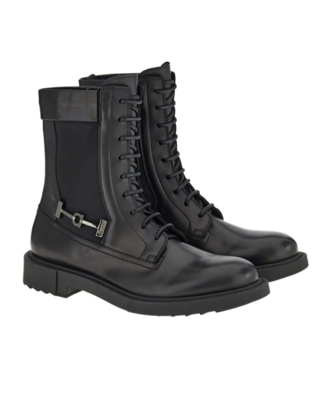 Ferragamo Leather Combat Boots In Black