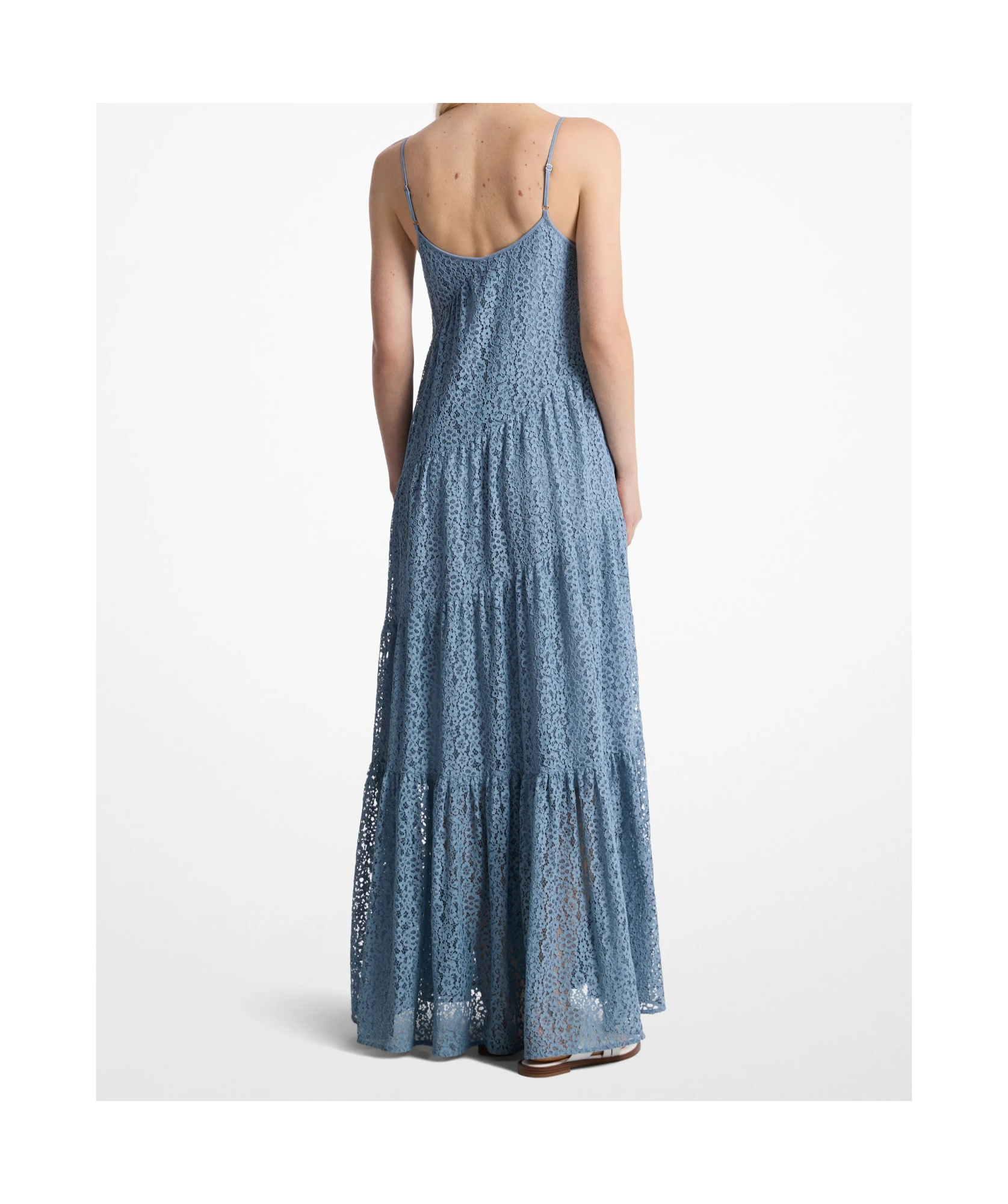 Michael Kors Lace Slip Dress Spaghetti Straps In Coarse Cloth Blue