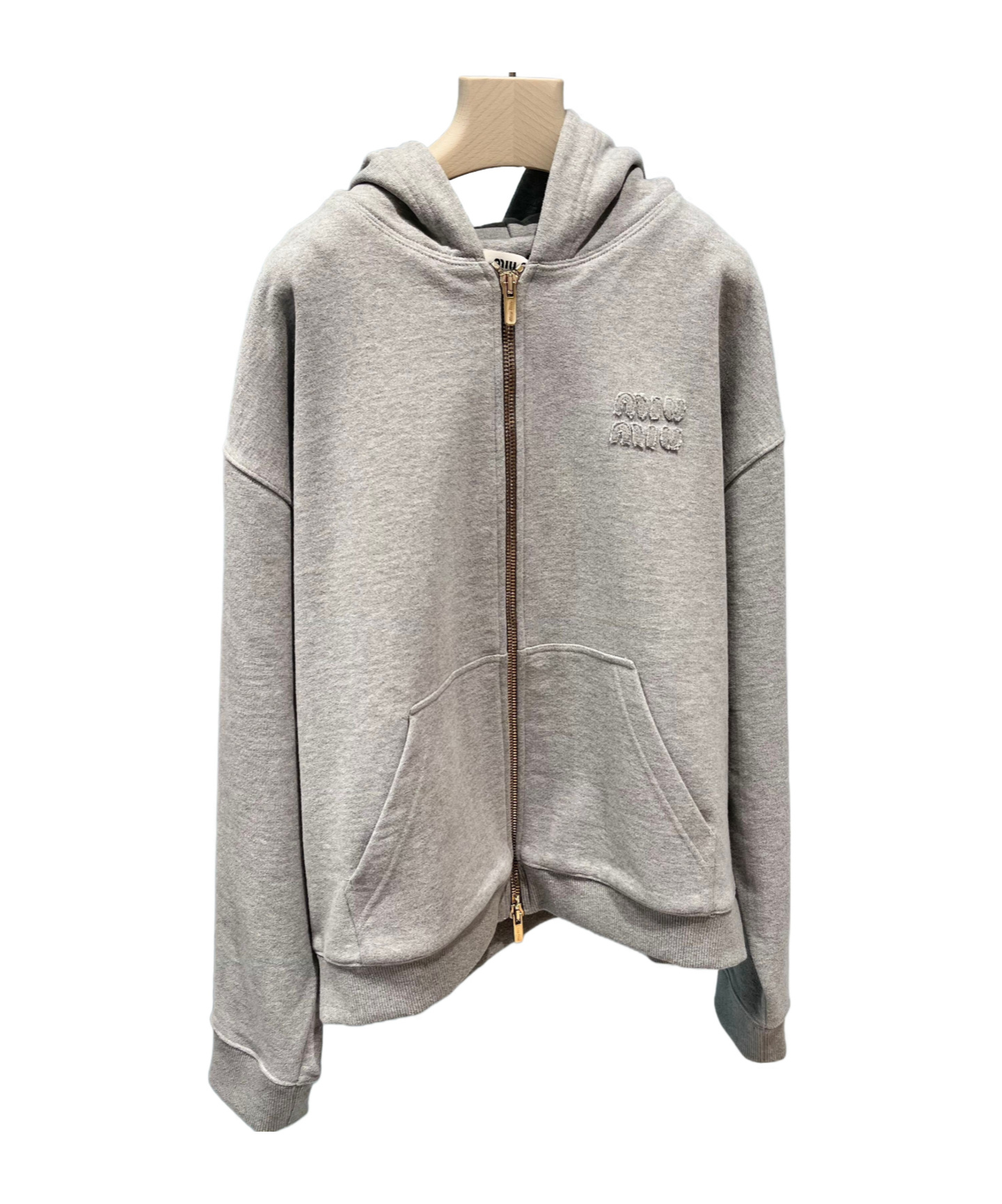 Miu Miu Wool And Nylon Knit Hoodie In Grey