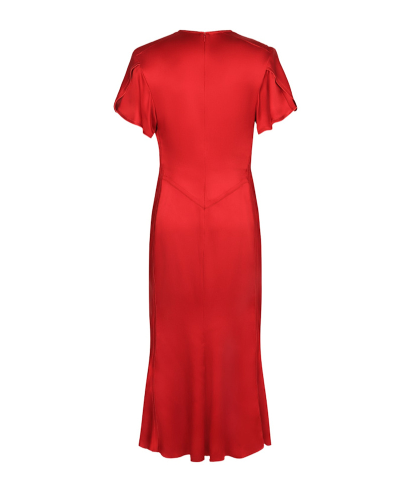 Victoria Beckham Midi Dress With V-neckline And Ruffled Sleeves In Red