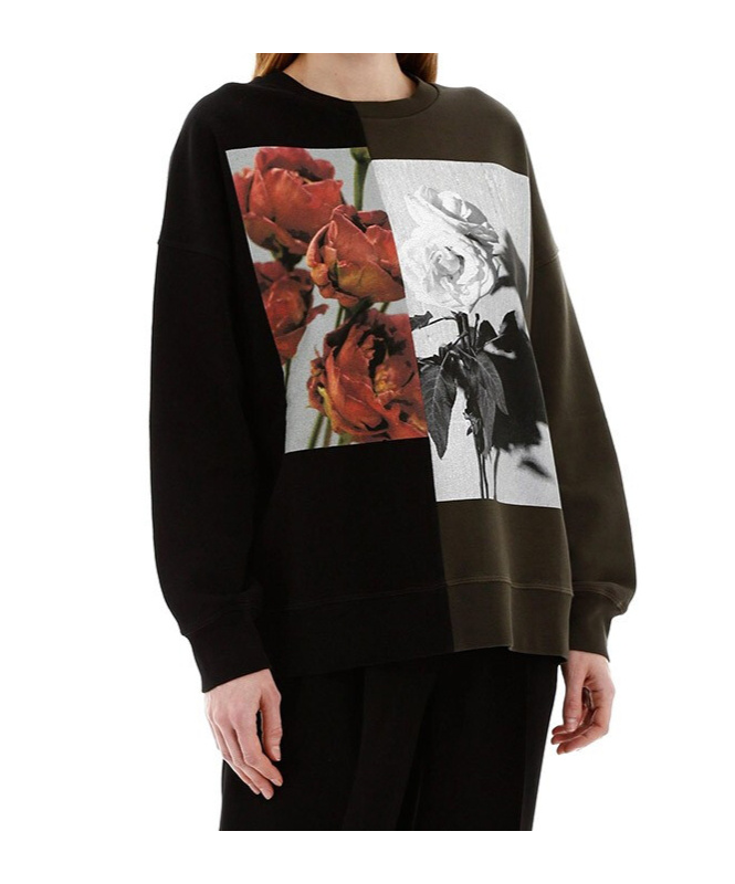 Alexander Mcqueen Rose Printed Casual Sweater In Black