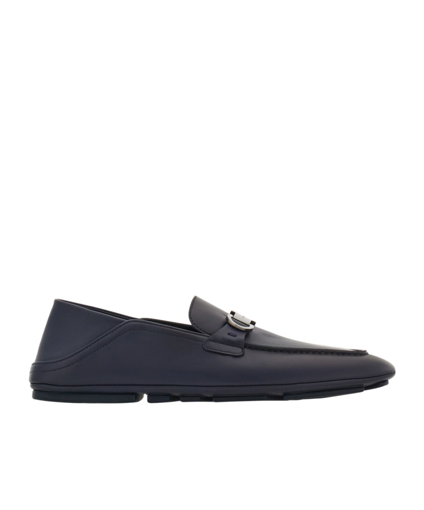 Ferragamo Gancini Leather Loafers In Navy Blue