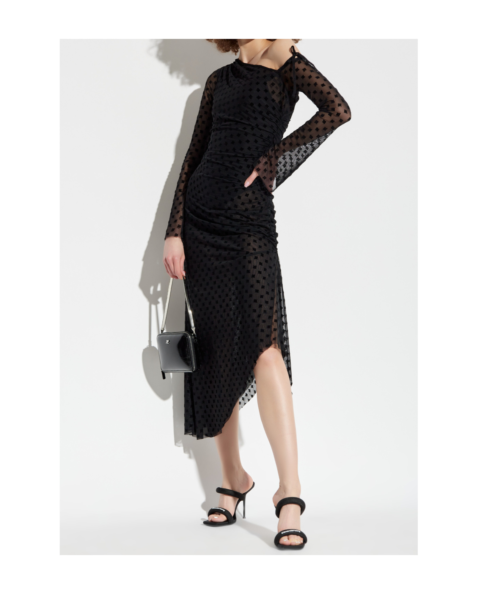 Misbhv Black Sheer Midi Dress With Asymmetric Hem In Black