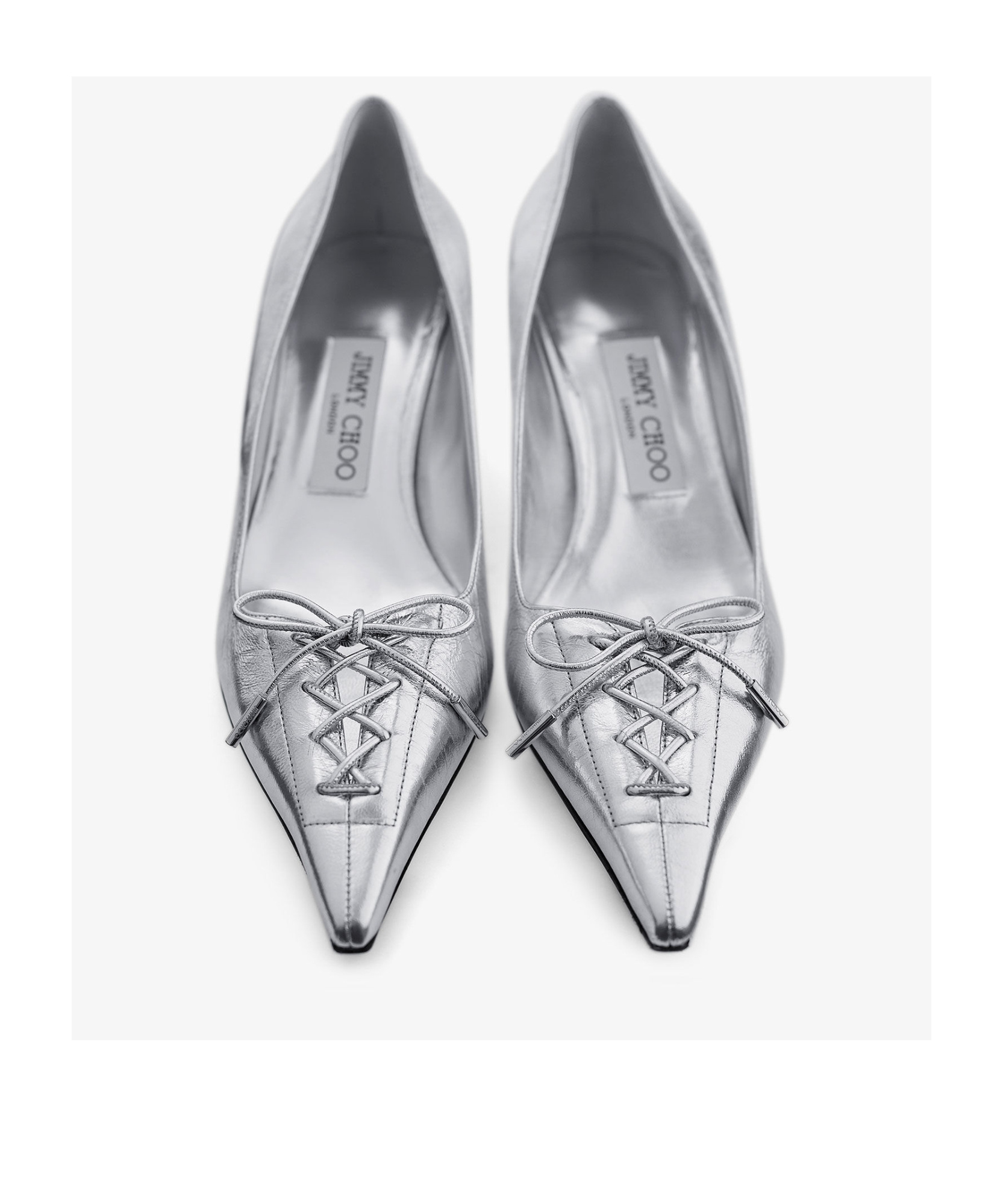 Jimmy Choo Scarlett 50 Lace-up Crinkled Metallic Leather Point-toe Pumps In Gray
