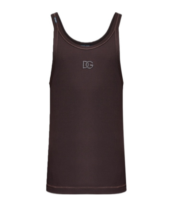 Dolce & Gabbana Logo-embroidered Ribbed Tank Top In Brown