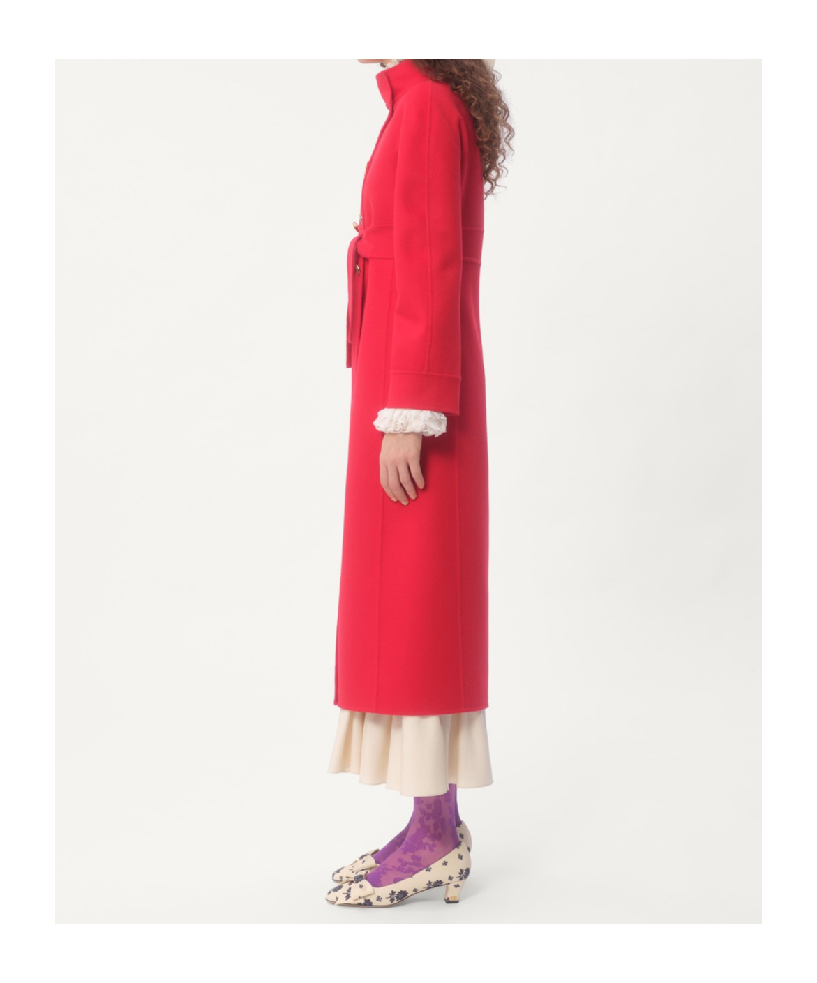 Valentino High-neck Double-breast Belted Wool Cashmere Coat In Red
