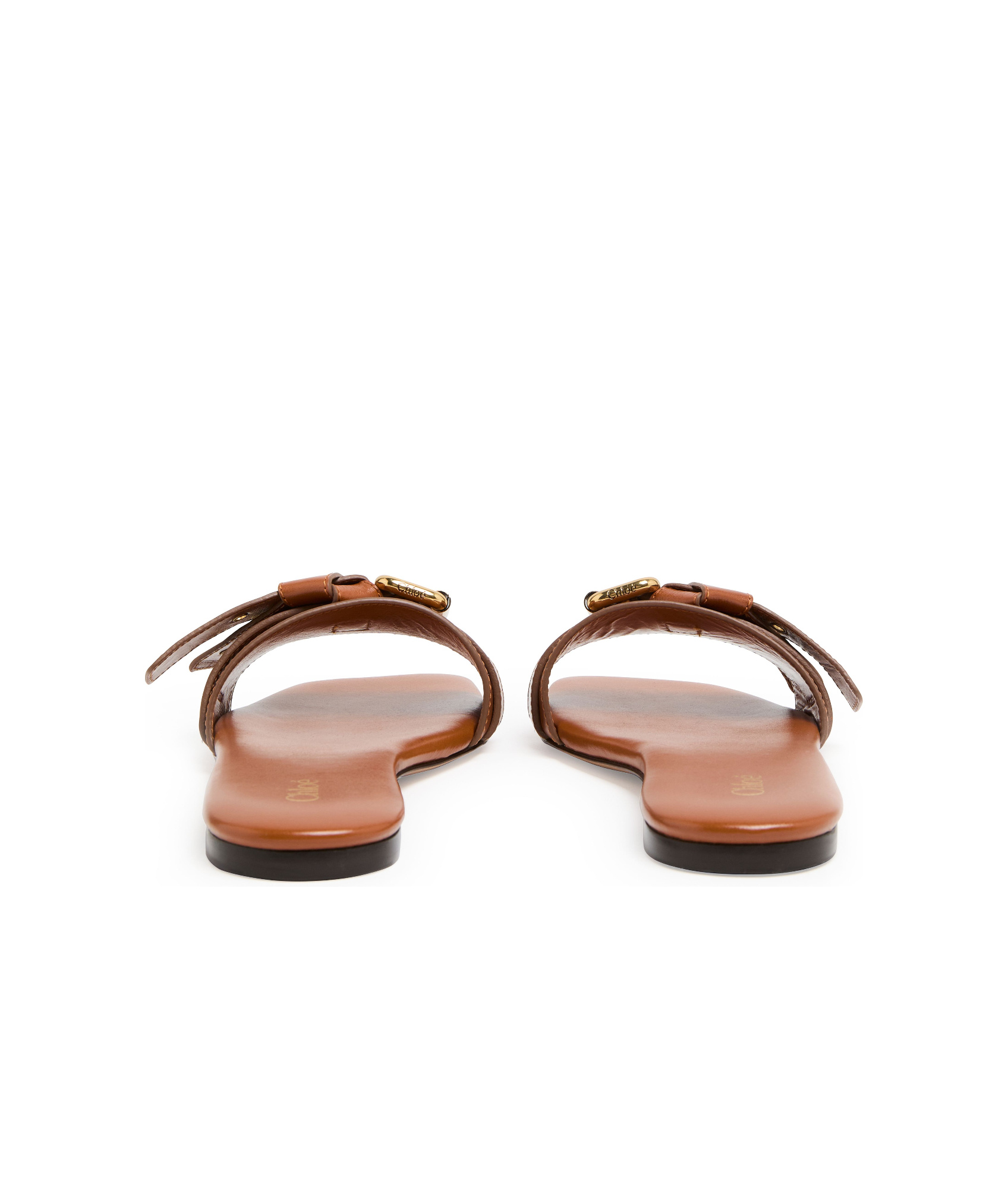 Chloé Mae Leather Buckle Flat Slide Sandals In Brown