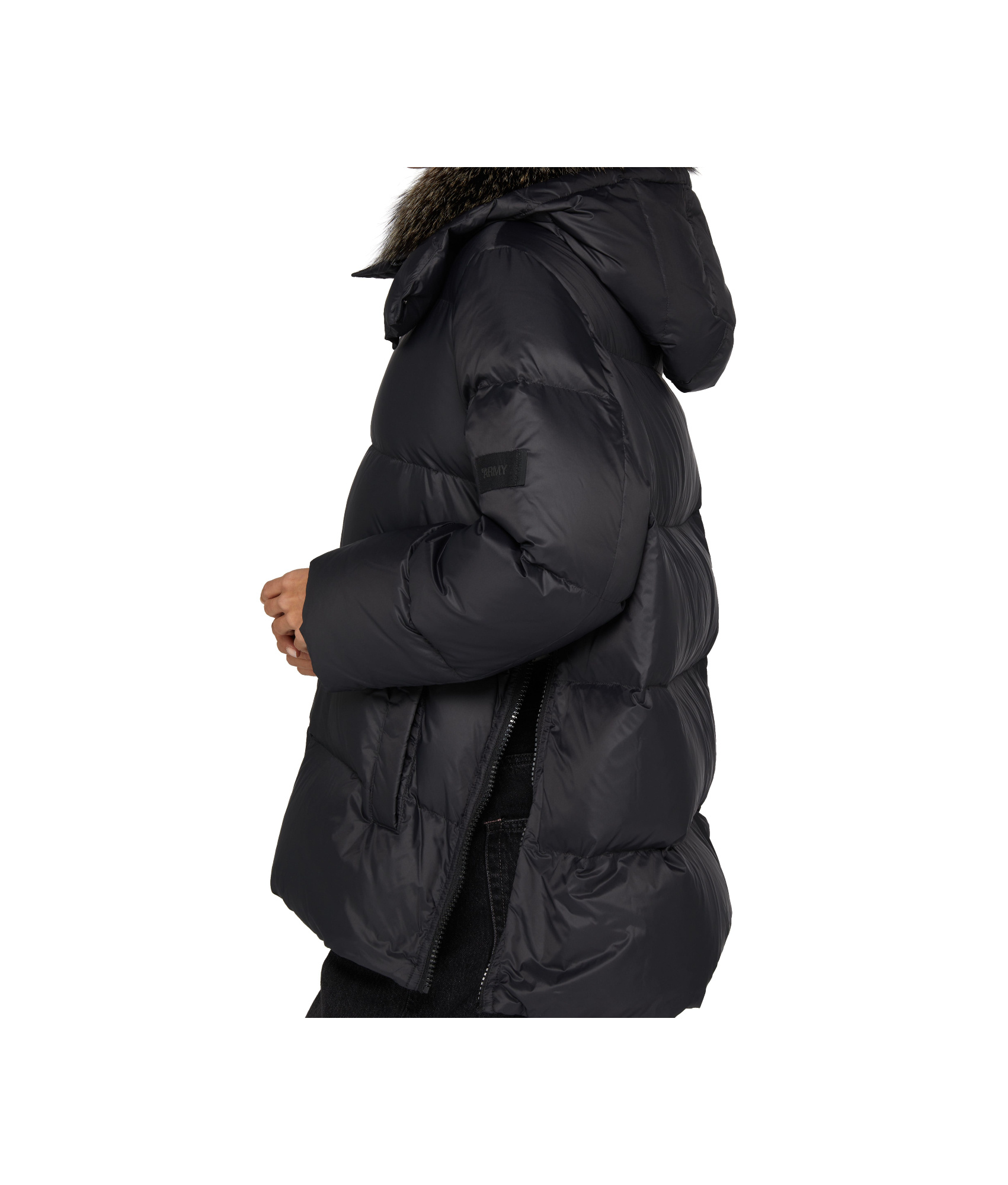 YVES SALOMON A-LINE PUFFER JACKET MADE FROM A WATER-RESISTANT PERFORMANCE FABRIC WITH A FOX FUR COLLAR