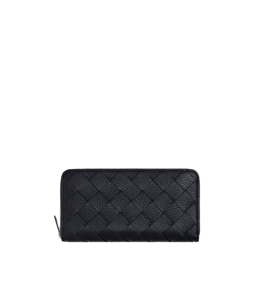 Bottega Veneta Intrecciato Zip Around Wallet In Black