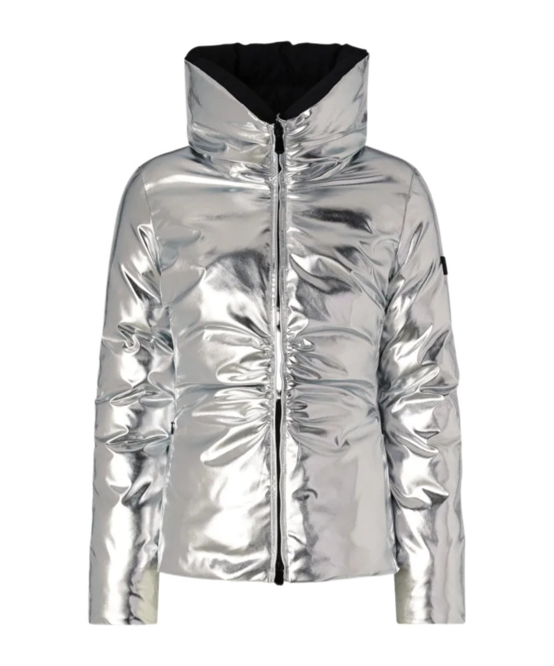 Pinko Metallic High-neck Jacket In Gray