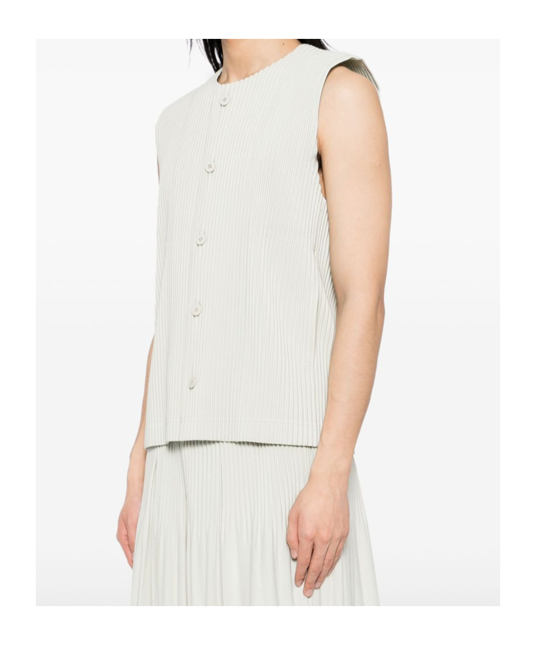 Shop Issey Miyake Pleated Round Neck Vest In White