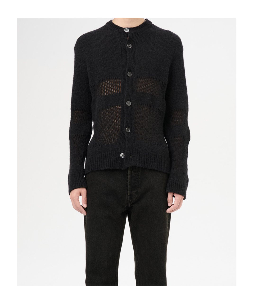 Our Legacy Textured V-neck Cardigan With Button-down Front In Black