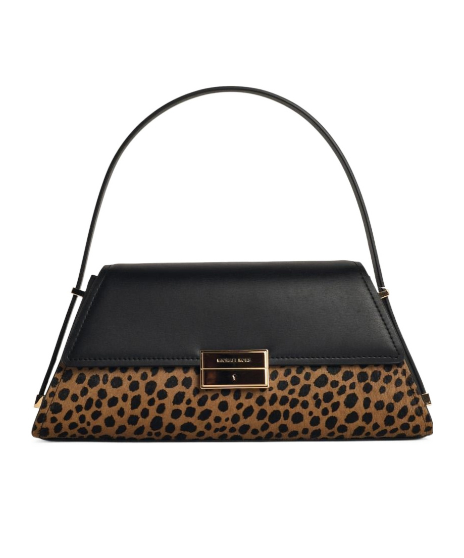 Michael Kors Ludlow Medium Cheetah-printed Shoulder Bag In Black