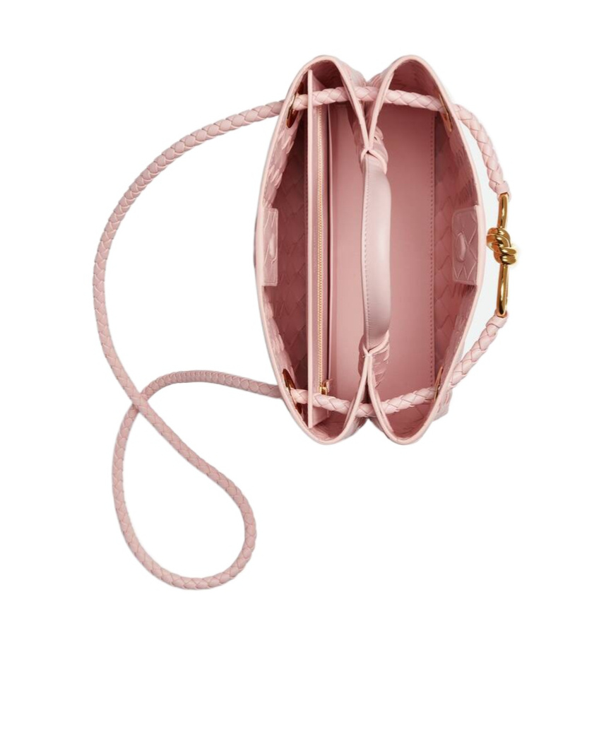 Bottega Veneta Small Andiamo Intrecciato Shoulder Bag In Rosy