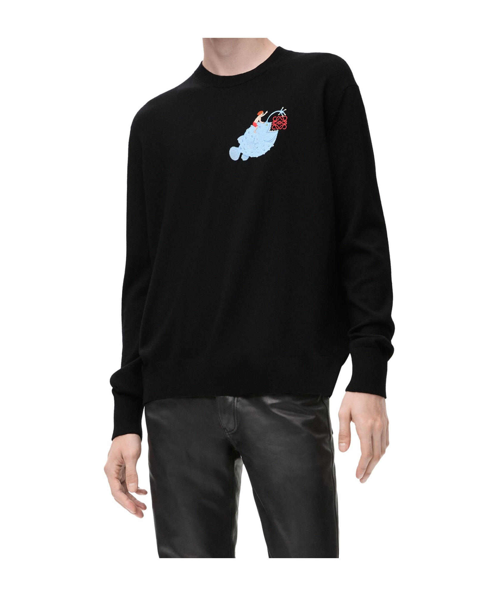 Loewe Long-sleeved Wool Sweater In Black