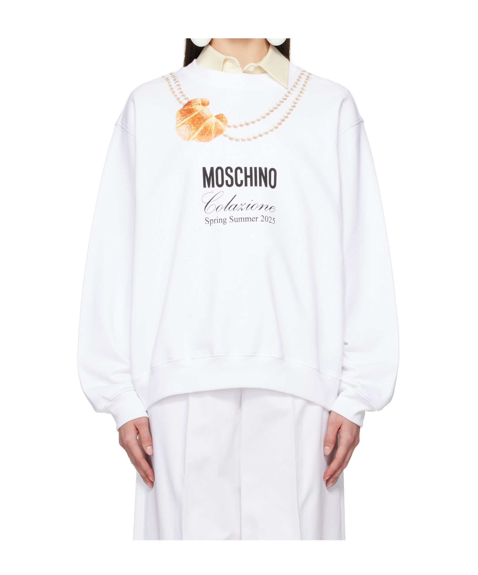 Shop Moschino Long Sleeve Sweatshirt In White
