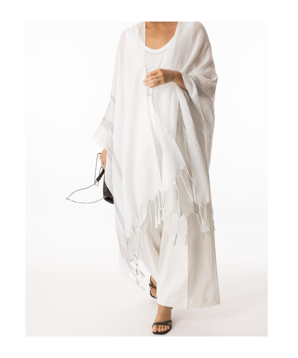 Brunello Cucinelli Long Lurex Cape In White