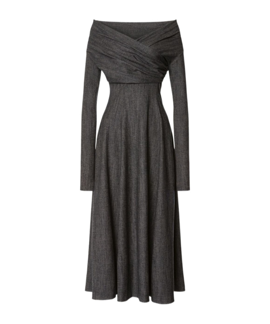 Alberta Ferretti Off-the-shoulder Draped Midi Dress In Gray