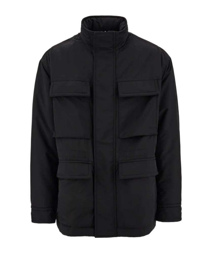 Ferragamo Technical Faille Caban Overcoat In Black