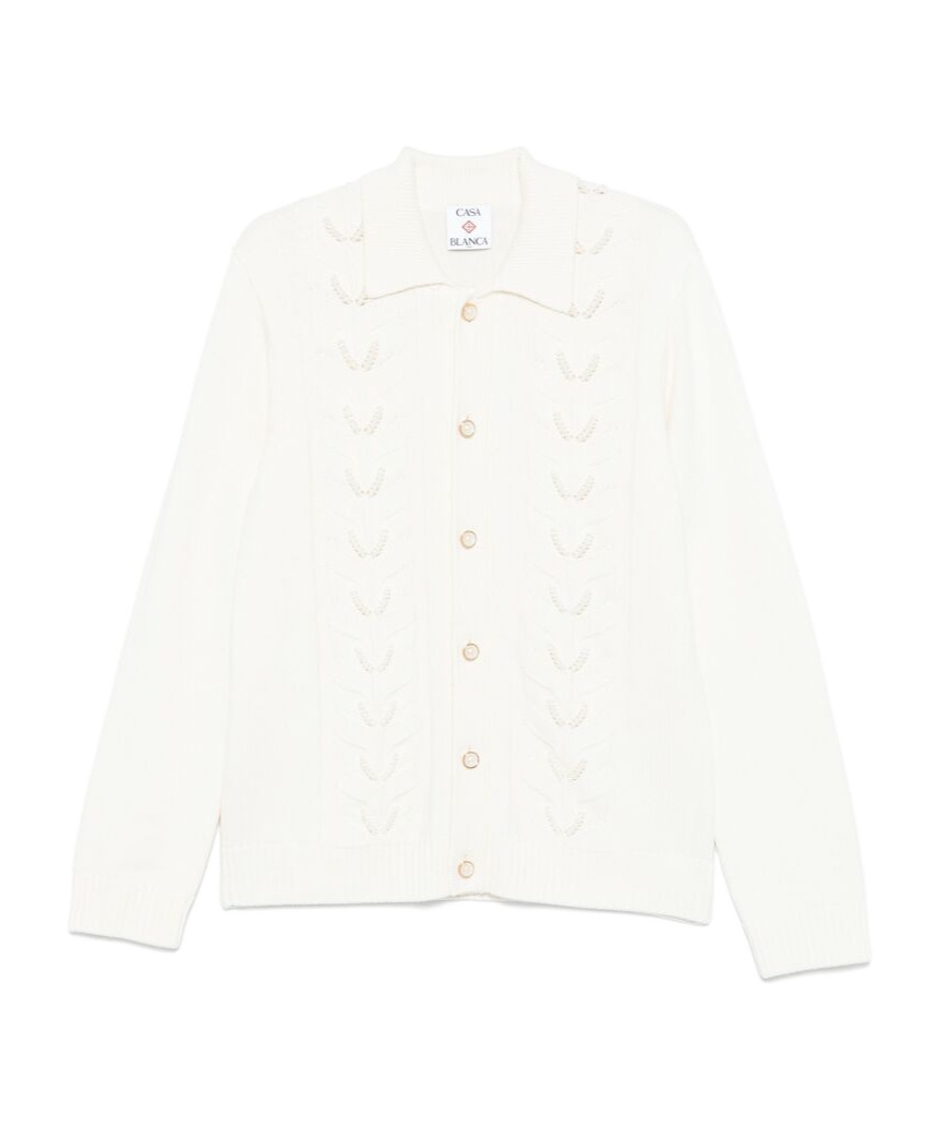 Casablanca Long-sleeved Lapel Knitted Cardigan In White