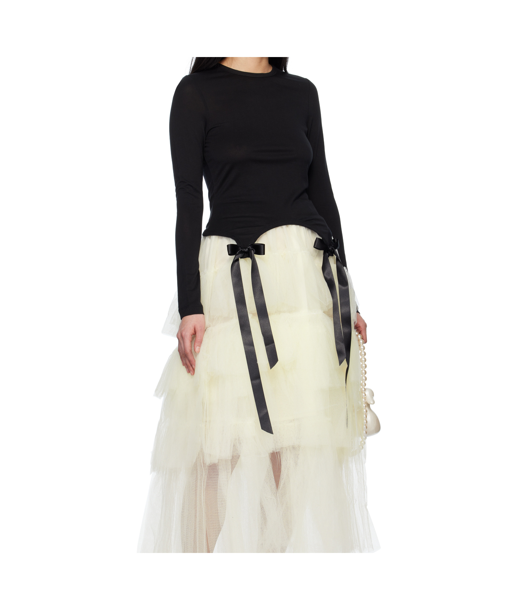Simone Rocha Bow-detailed Lyocell-jersey T-shirt In Black