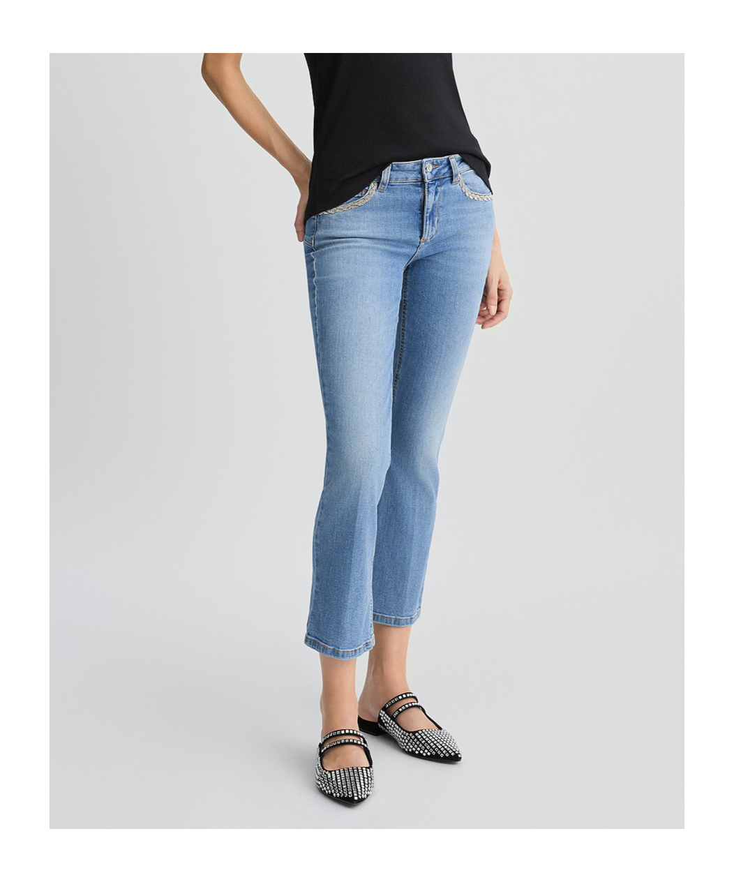 Liu •jo Bootcut Jeans With Rhinestones In Blue
