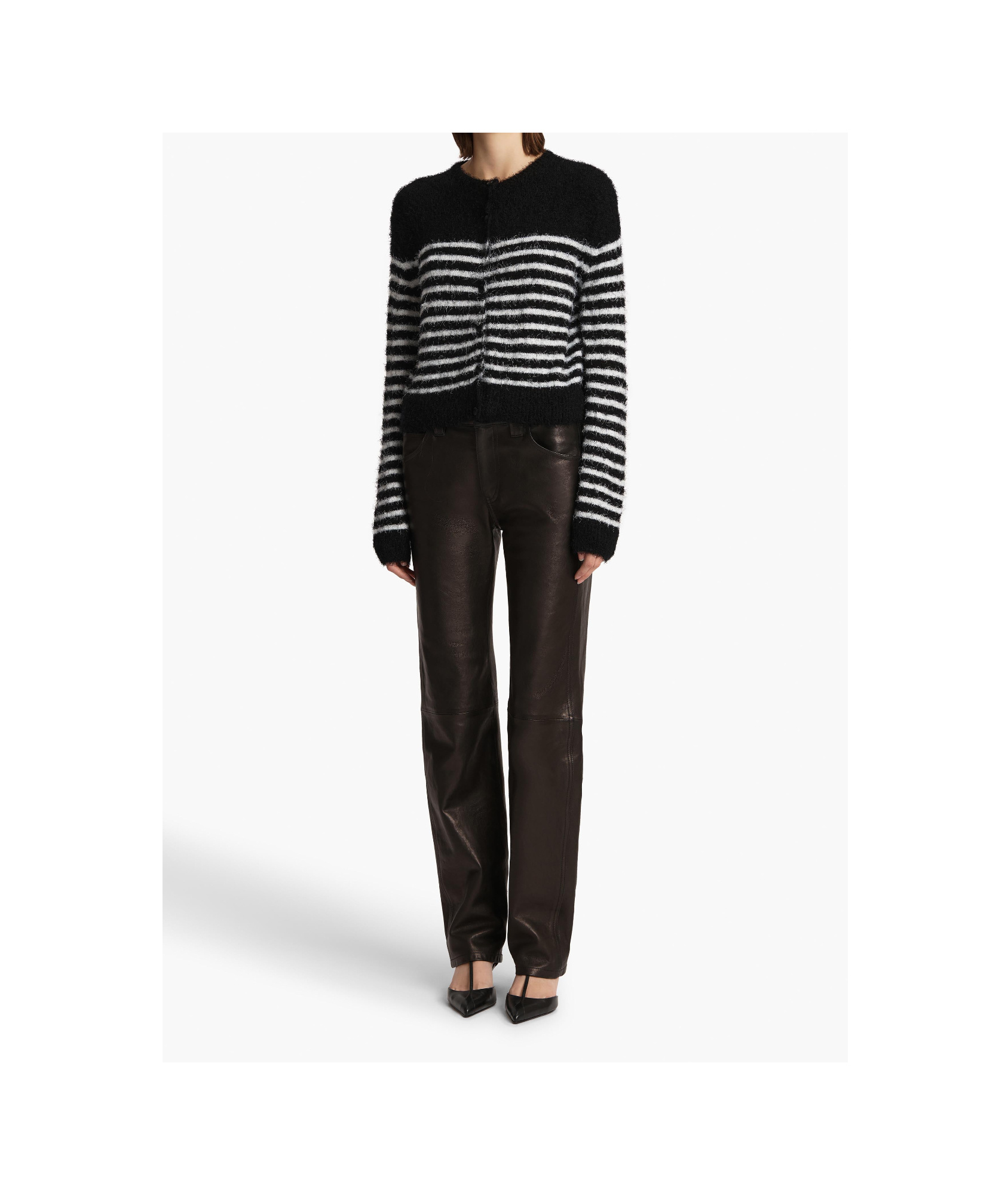 Khaite Jules Striped Silk And Cashmere Cardigan In Black
