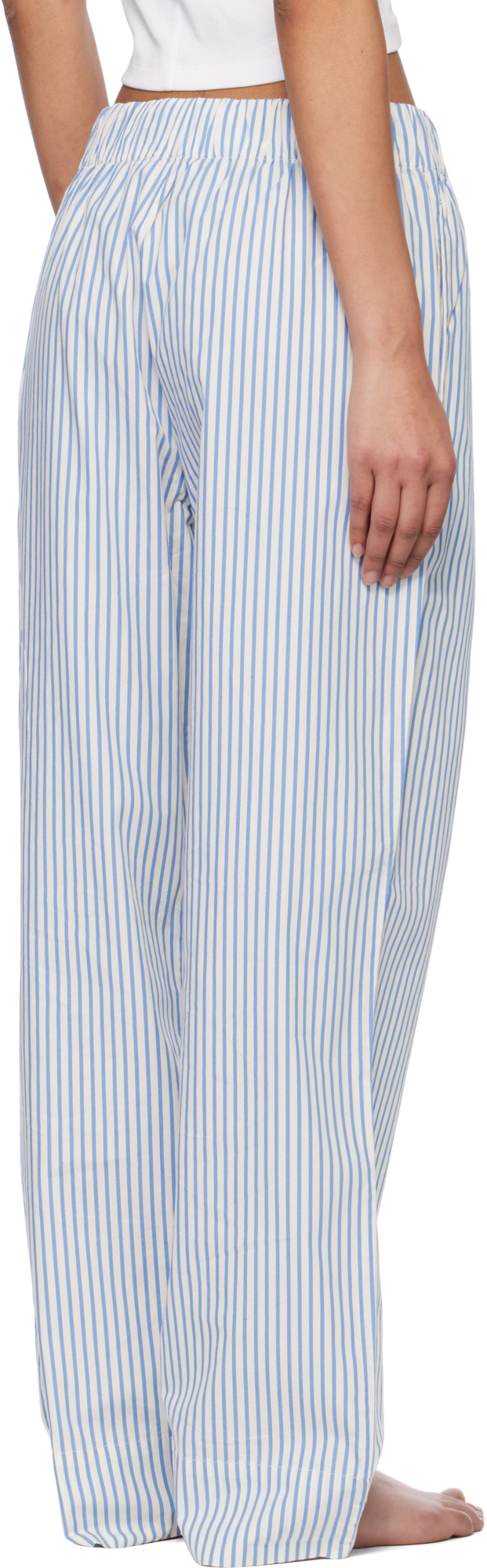 Tekla White & Blue Drawstring Pyjama Pants In Off-white/blue