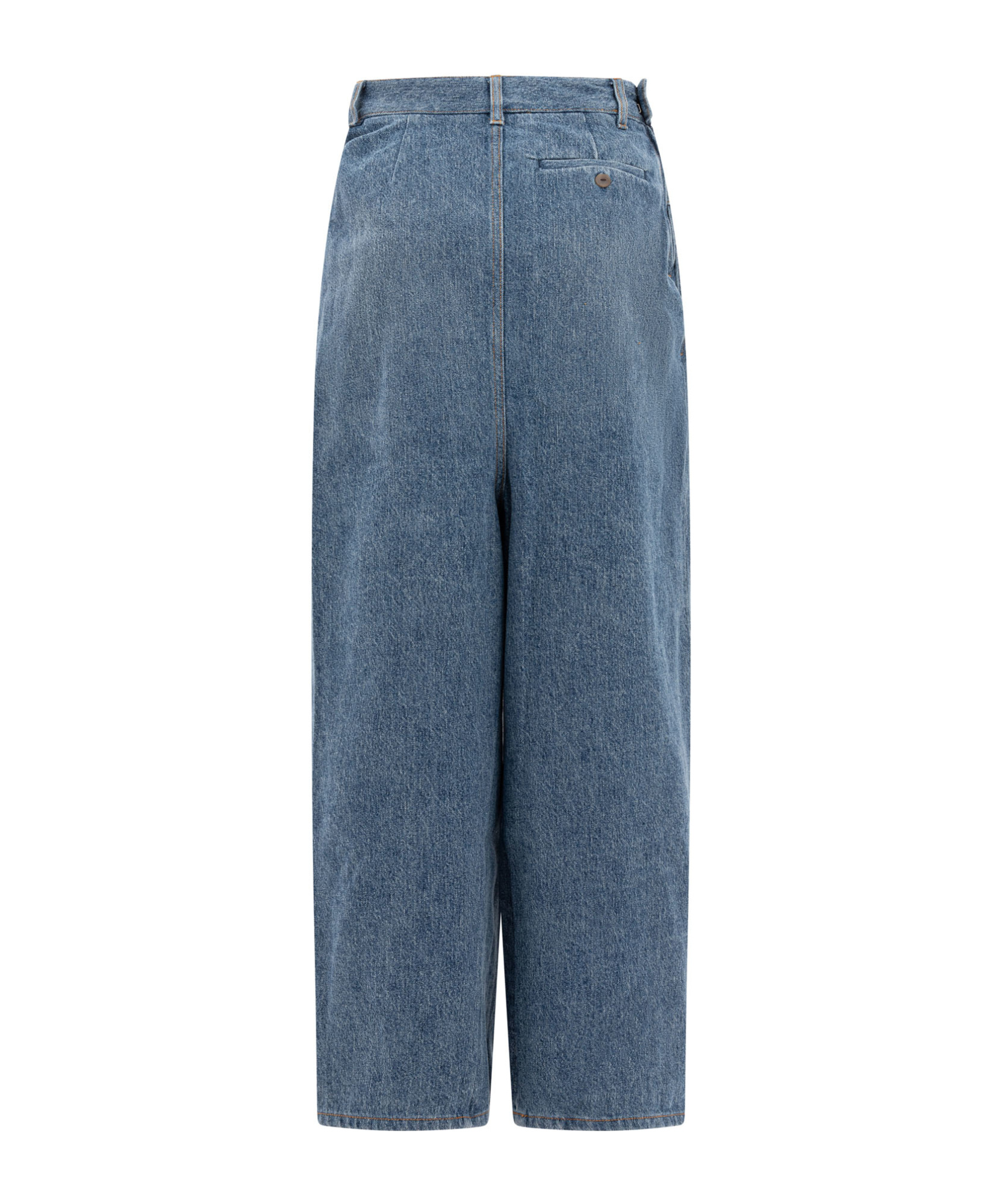Loewe Leather-trimmed Draped Gathered High-rise Wide-leg Jeans In Blue