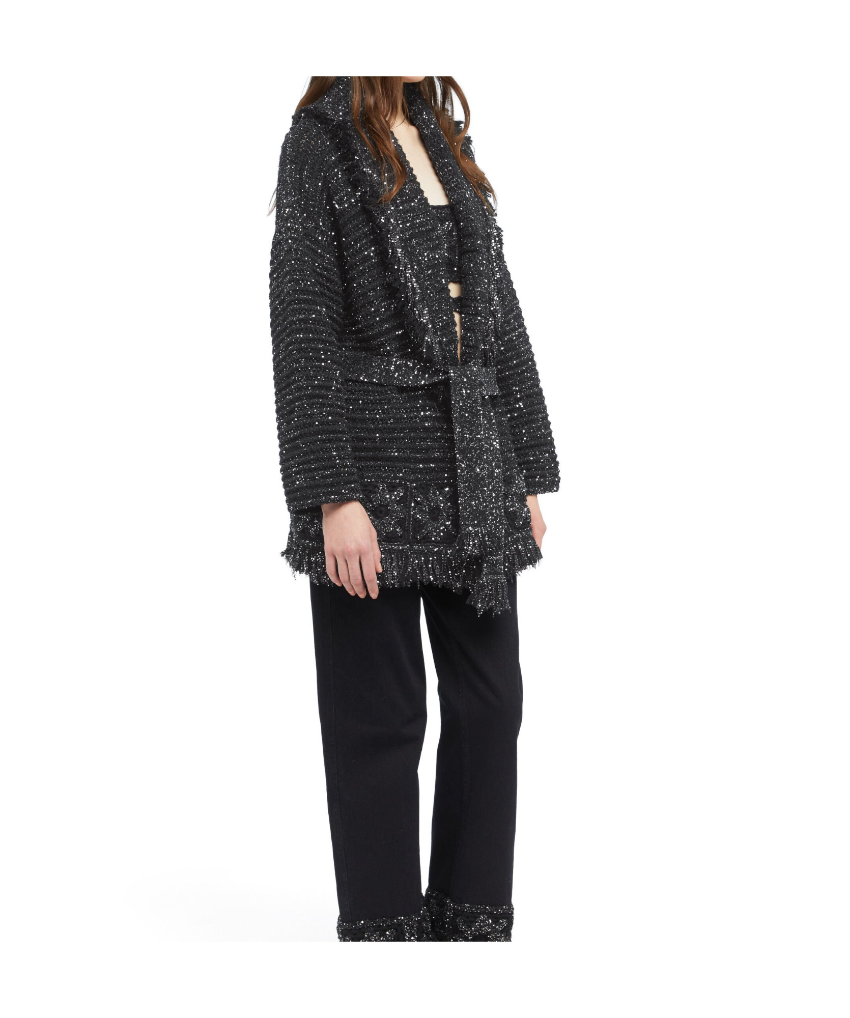 Alanui City Lights Fringed Sequin Cardigan In Multi